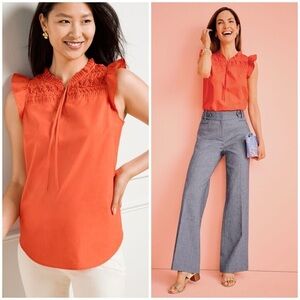 NWT Talbots Pleated Poplin Shell Blouse. Tiger Lily Orange.  Petite Medium